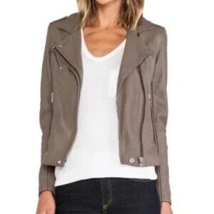 Womens Iro Tara Taupe Lamb Leather Full Zip Moto Biker Jacket Size L